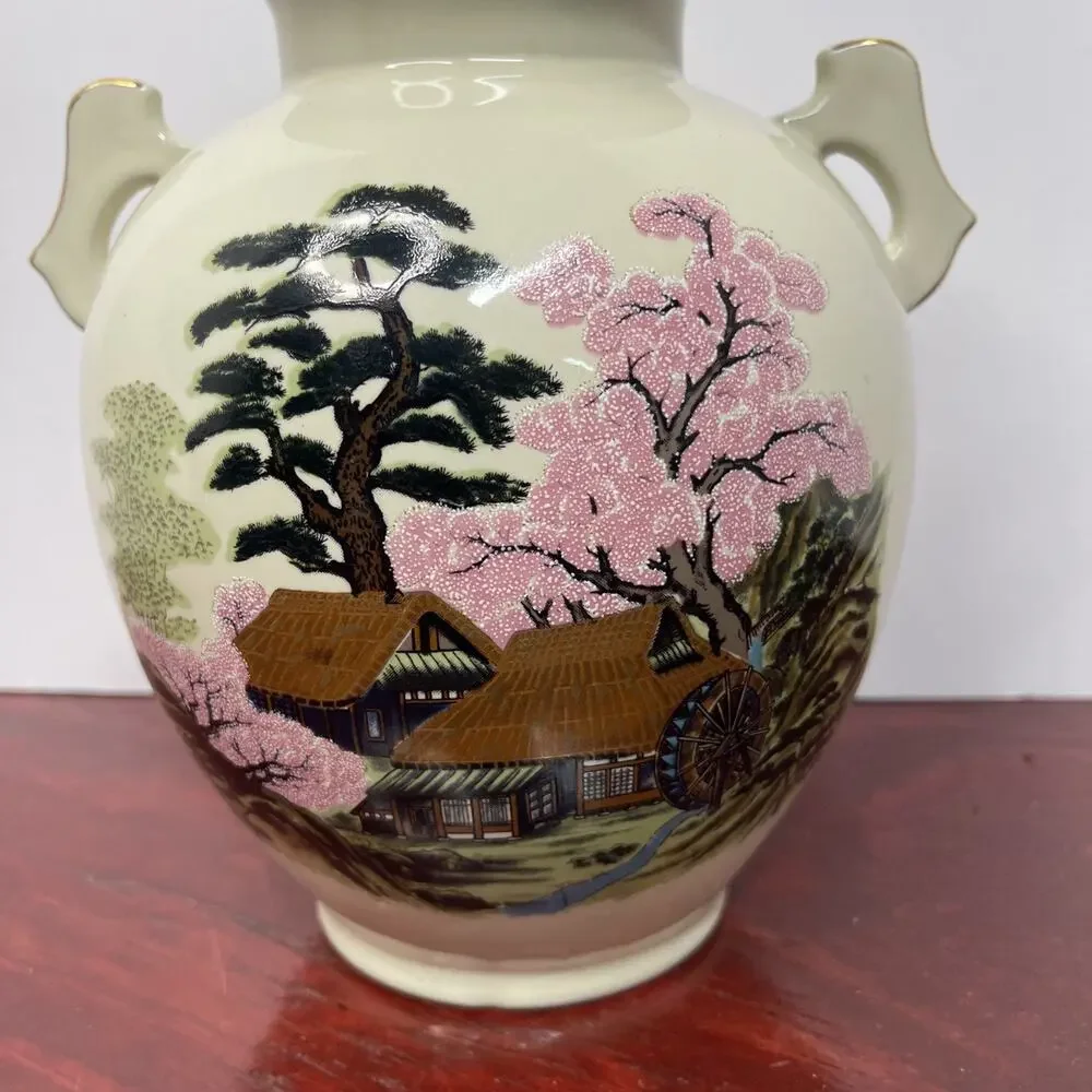 Made In Japan Porcelain Double Handle Vase 8